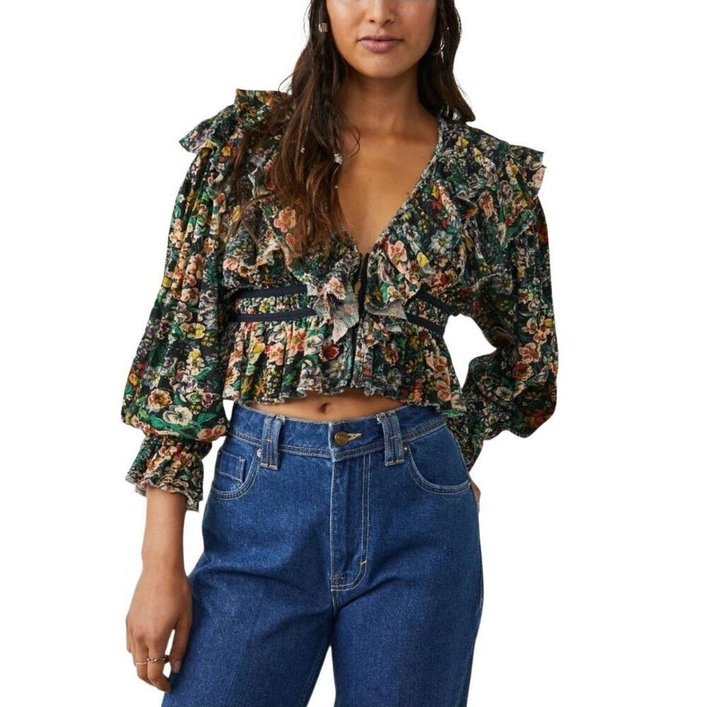 Free People Rudi Ruffle Top Size Small Floral Boho Whimsical